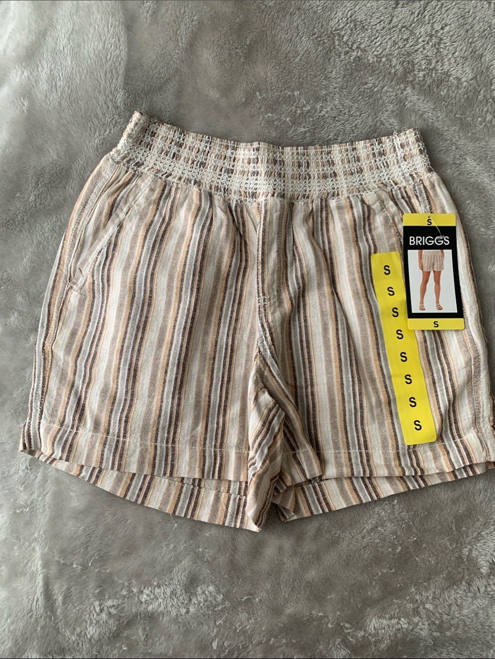BRIGGS Briggs Shorts Striped High Waist Shorts in Tan & White Small NWT